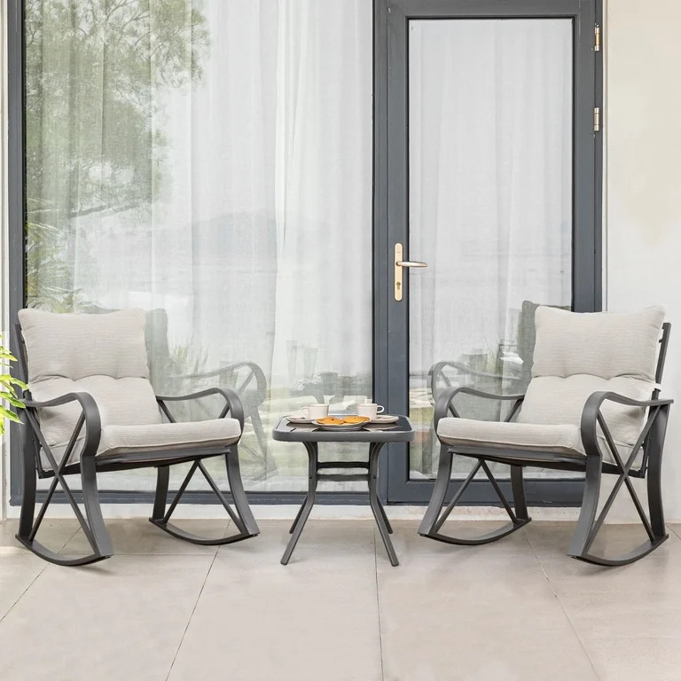 VENTOPYR(4.1)|175 VENTOPYR 3 Piece Rocking Chair Bistro Set, Patio Outdoor Furniture w Cushions, ... | Walmart (US)