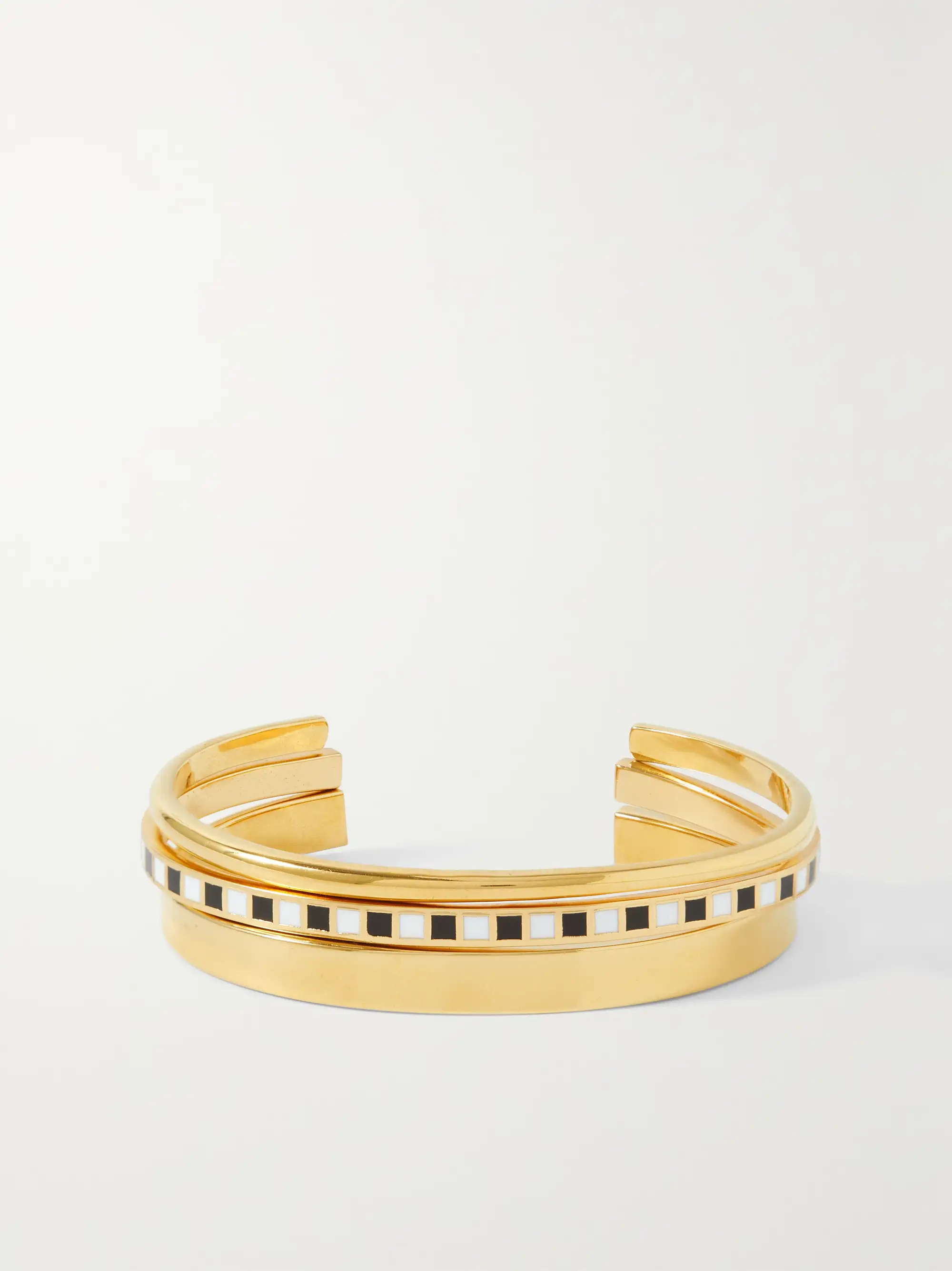 A Dash of Check set of three gold-tone and enamel cuffs | NET-A-PORTER (US)