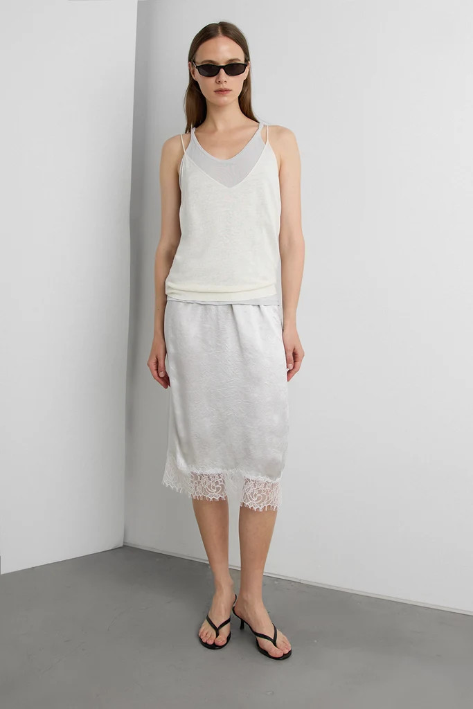 LACE TRIM SILKY MIDI SKIRT | OAK + FORT