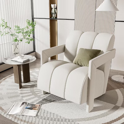 KWPZQEB Mid Century Modern Accent Chair, Single Armchair with L-shaped Armrests and Polyester Fabric, Reading Armchair for Living Room, Bedroom, White | Target