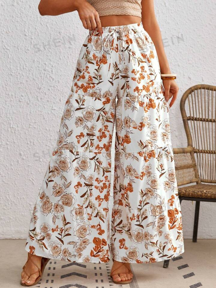 SHEIN VCAY Floral Print Wide Leg Pants | SHEIN