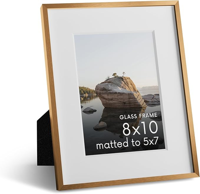 HAUS AND HUES 8x10 Picture Frame with Real Glass & Brass Premium-Grade Metal Matted to 5x7 - Alum... | Amazon (US)