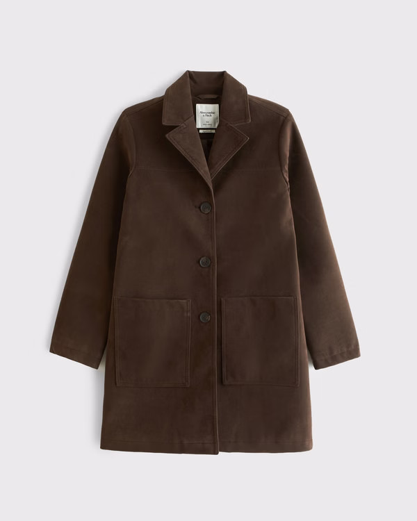 Longline Vegan Suede Jacket | Abercrombie & Fitch (US)