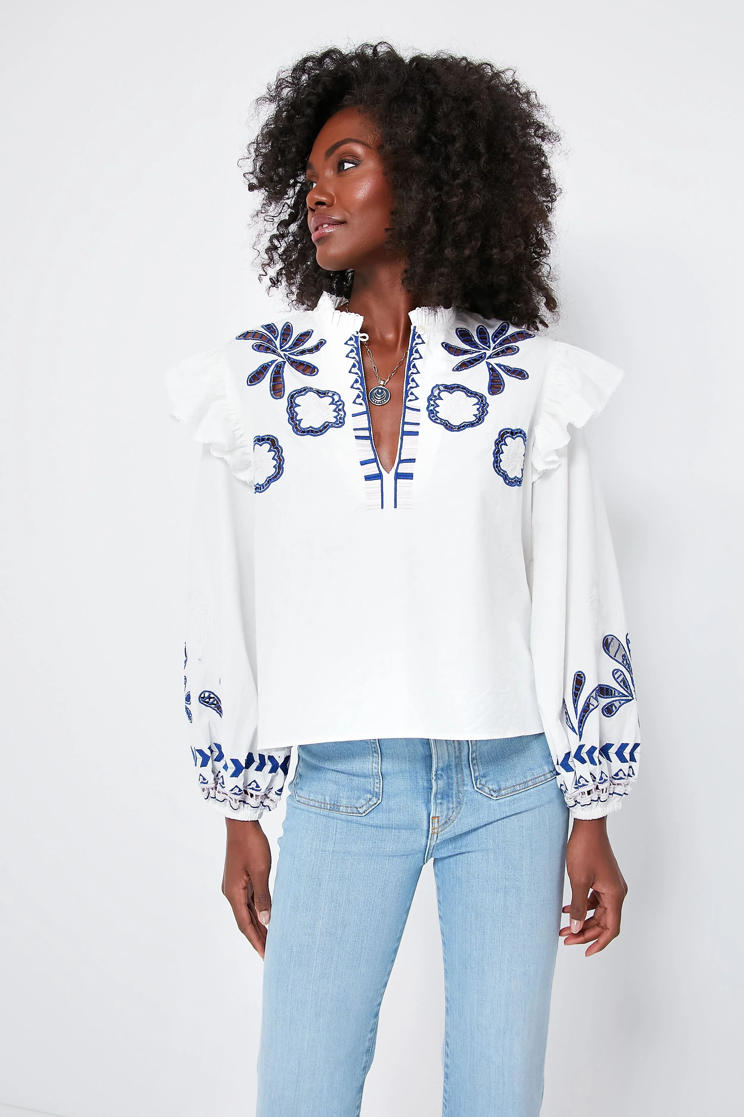 Soumy White Dilli Embroidered Blouse | Tuckernuck (US)
