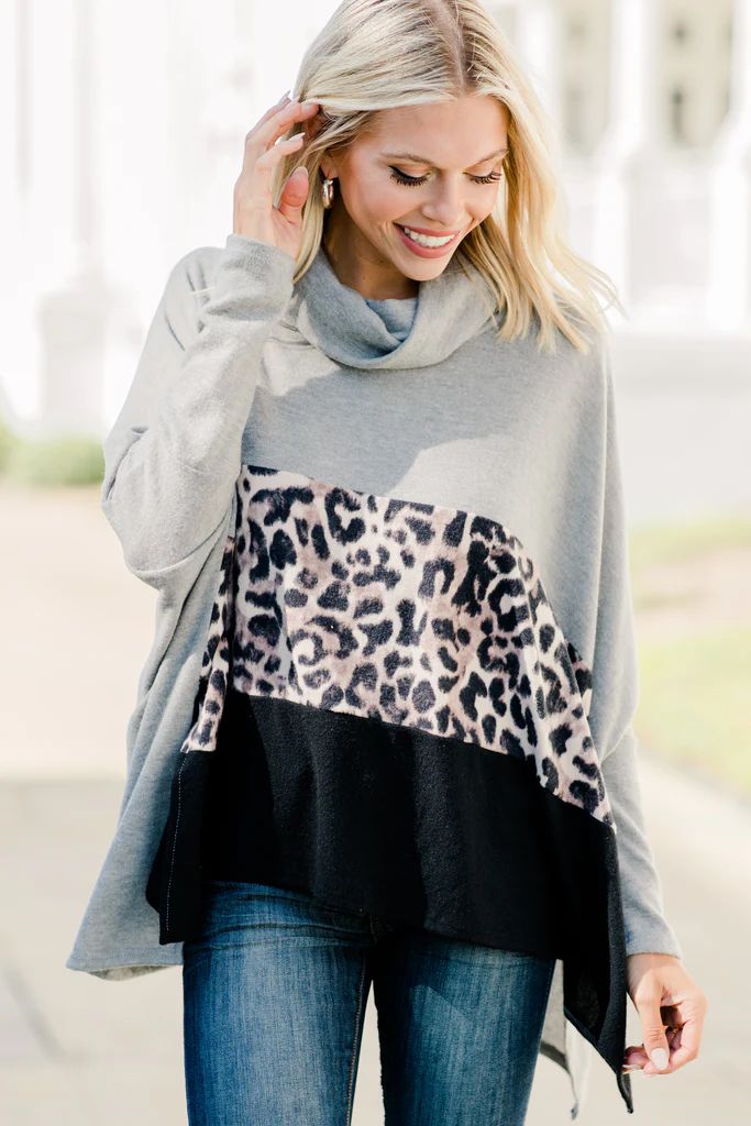 It's All Possible Heather Gray Leopard Sweater | The Mint Julep Boutique