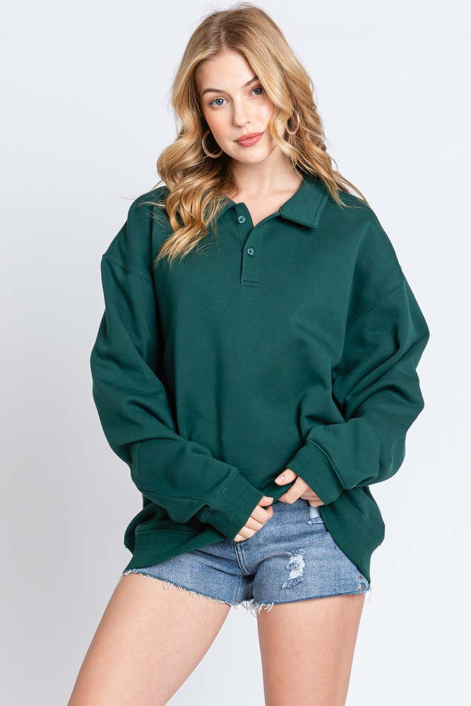 Hunter Green Collared Pullover Sweatshirt | PinkBlush Maternity