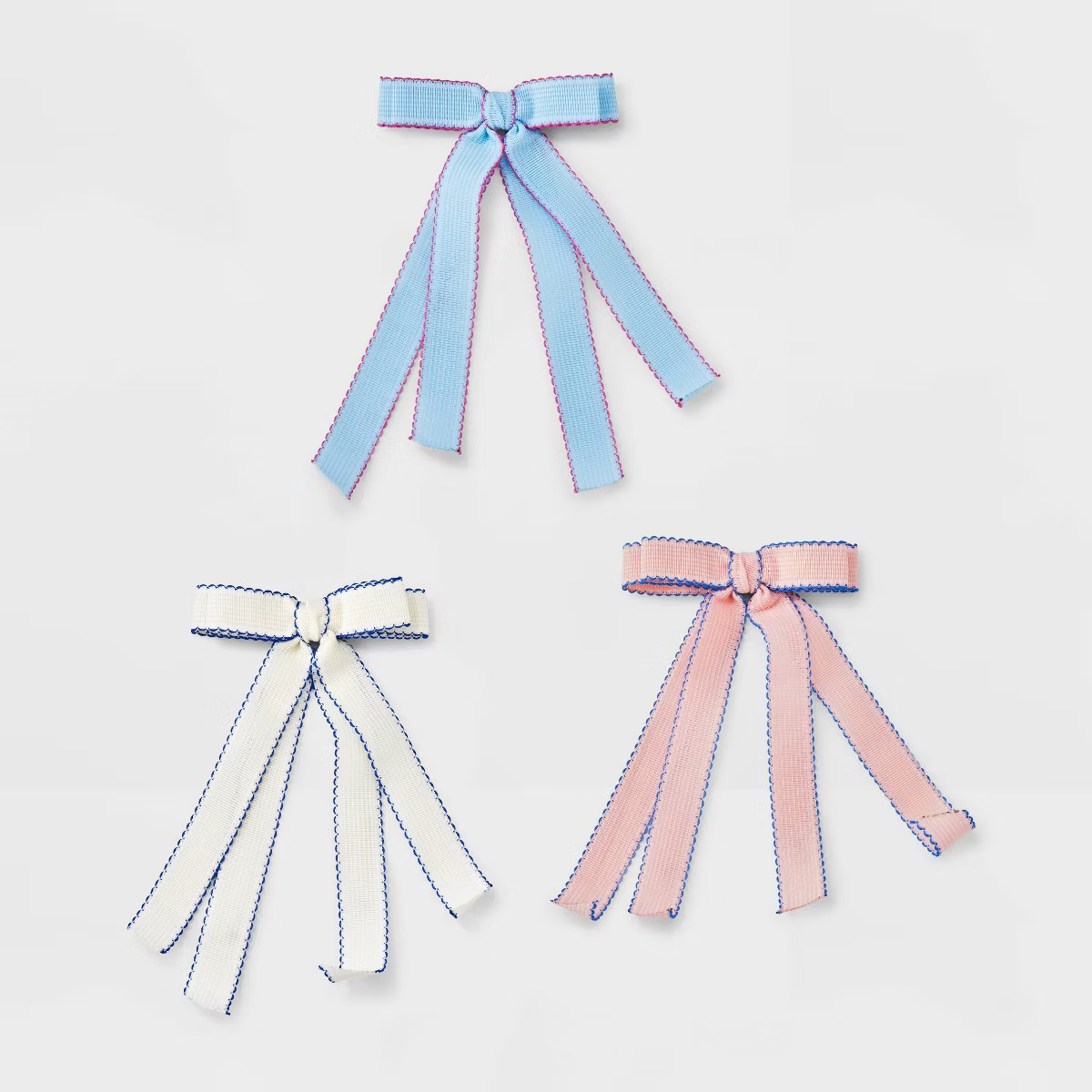 Girls' 3pk Scallop Ribbon Bow Set - Cat & Jack™ Pink/White/Blue | Target