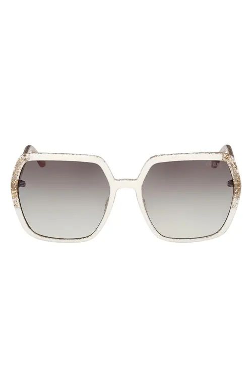 GUESS 56mm Square Sunglasses in White /Gradient Green at Nordstrom | Nordstrom
