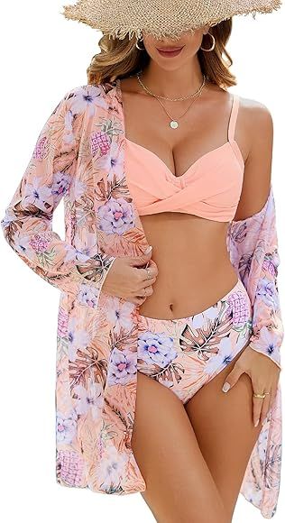 Vijamiy Bikini Damen Set Schalbluse Dreiteilig Push Up Bikini Gekreuzte Umschlingung Sexy Nabelsc... | Amazon (DE)