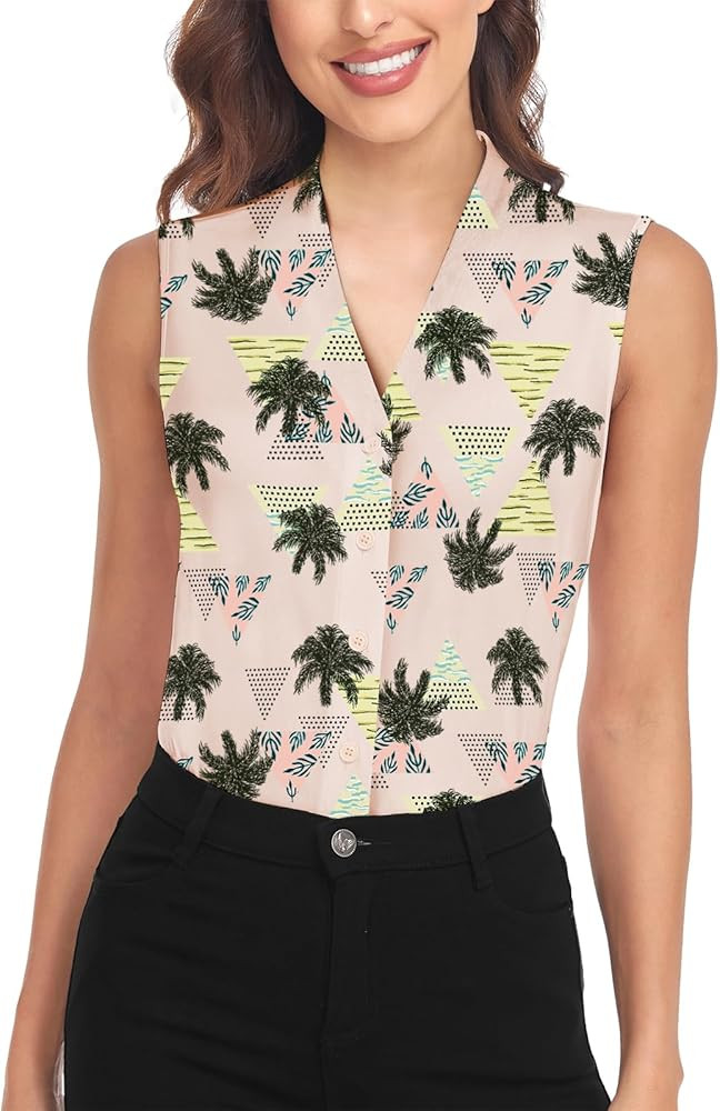 Soneven Womens Sleeveless Button Down Shirts Golf Polos Business Casual Collared Blouse | Amazon (US)