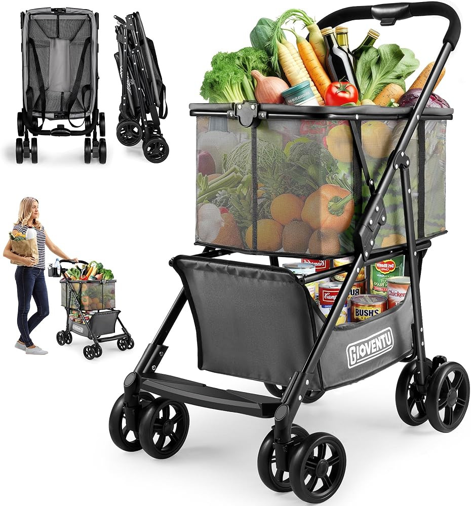 Folding Shopping Cart for Groceries(80lbs), Multifunctional Portable Collapsible Cart with Remova... | Amazon (CA)