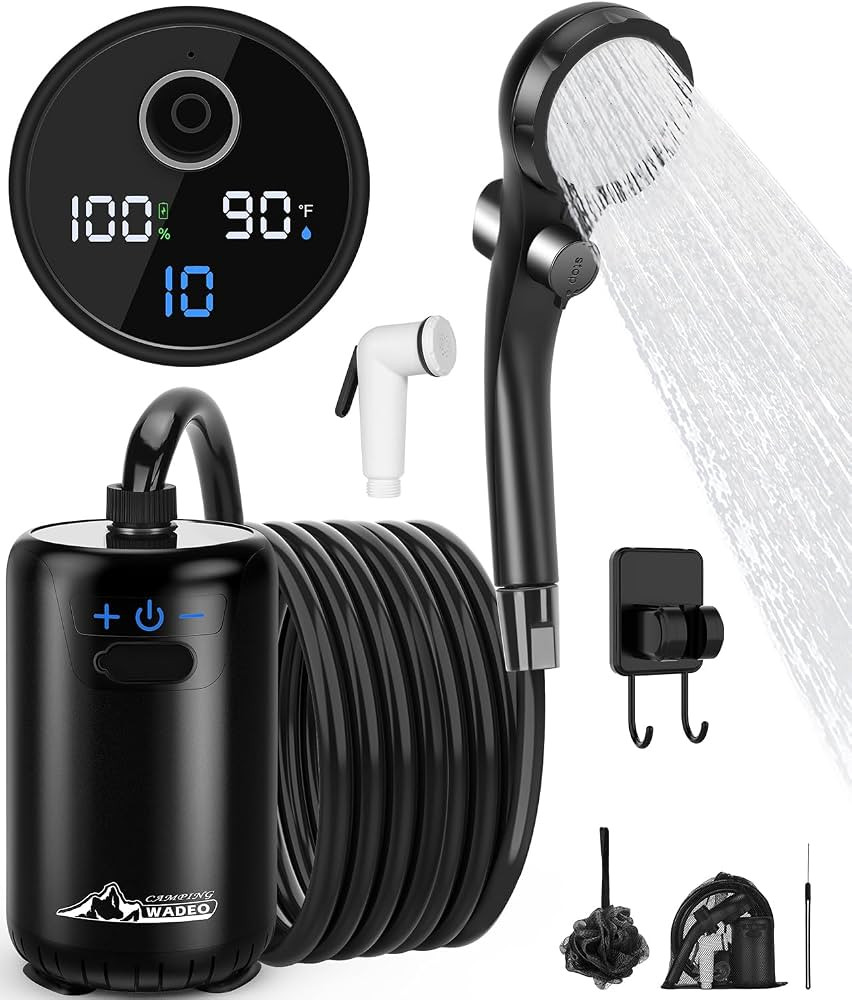 WADEO Portable Shower for Camping, 8000mAh Rechargeable Camping Shower with Fahrenheit Display, 1... | Amazon (US)