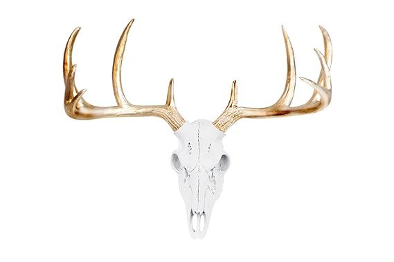 Wall Charmers Mini White + Gold Antler Faux Deer Skull - 16" Faux Taxidermy Animal Head Wall Deco... | Amazon (US)