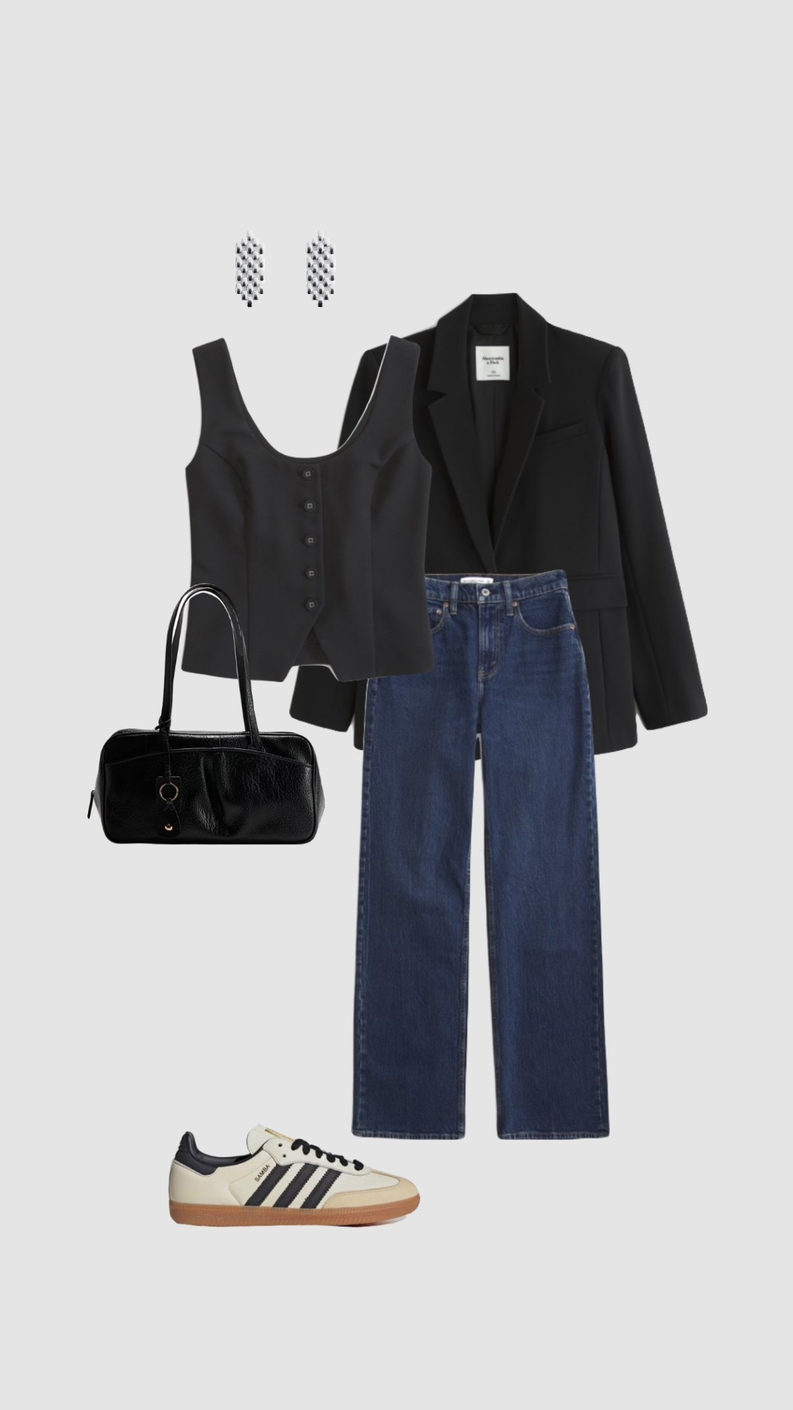 Spring Smart Casual Date Night Outfit 🖤

• black tailored waistcoat core set top structured blazer dark blue relaxed high waisted wide leg jeans adidas trainers college outfits city break vacation outfits evening women’s outfit pub uk dinner date brunch going out outfit night out jeans and a nice top look Abercrombie jeans • 

#LTKFashionMonth #LTKspring #LTKdatenight