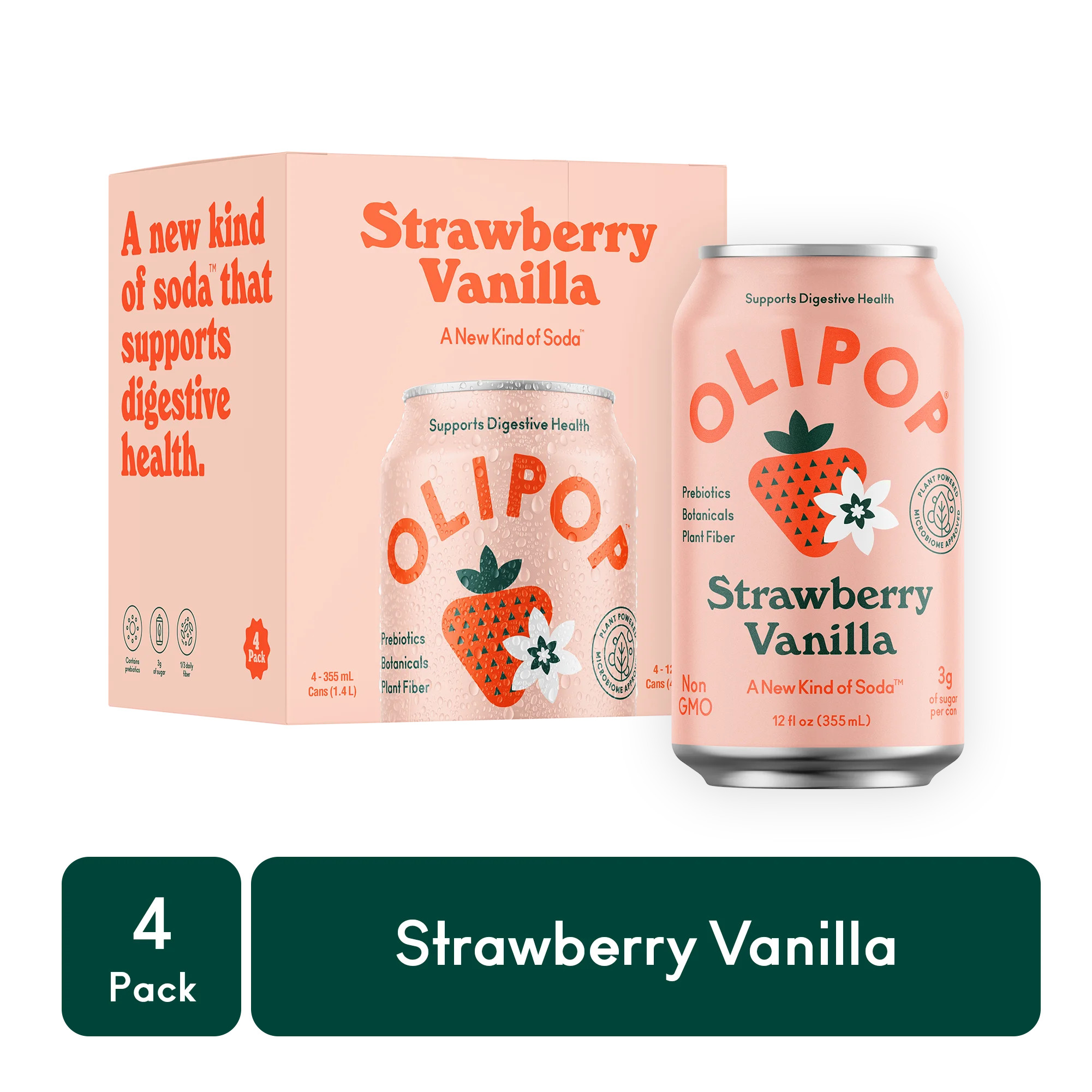 OLIPOP Strawberry Vanilla, A New Kind of Soda, 12 fl oz (4 pack) | Walmart (US)