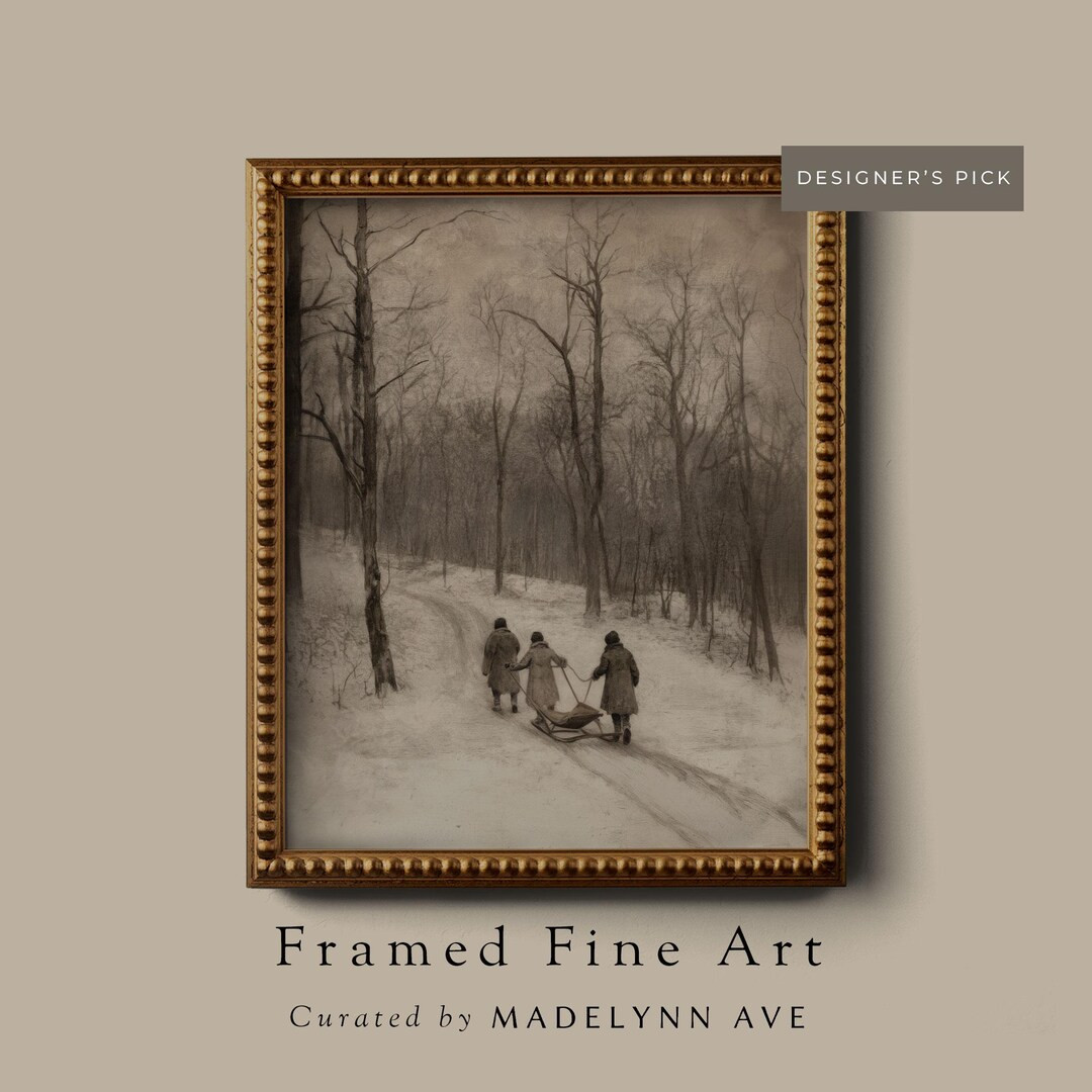 Vintage Winter Art Print Framed & Unframed Snowy Forest Walk Black and White Wall Art Nostalgic C... | Etsy (US)