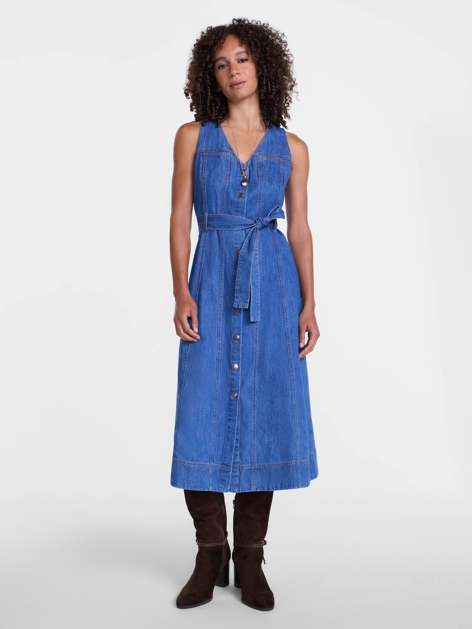 Scenario Women's and Women's Plus Sleeveless Denim Midi Dress, Sizes XS-4X | Walmart (US)