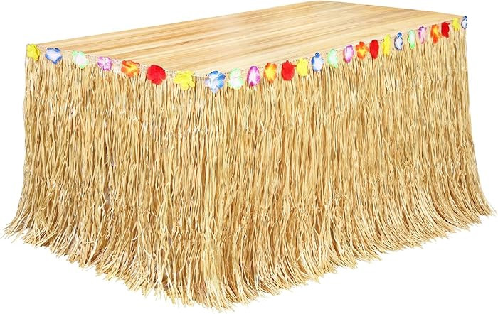 Fovths Luau Grass Table Skirt Natural 9 Feet x 29.5 Inch Hawaiian Table Skirt for Tropical Hawaii... | Amazon (US)