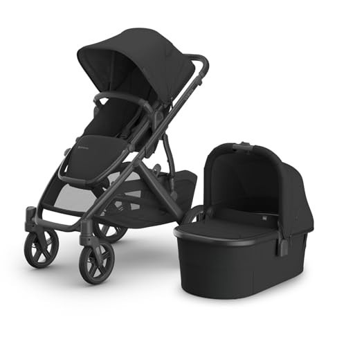 UPPAbaby Vista V3 Stroller + Bassinet V3 - Convertible Single-to-Double Stroller System- Bassinet, Toddler Seat, Bug Shield, Rain Shield Included - Jake (Charcoal/Carbon Frame/Black Leather) | Amazon (US)