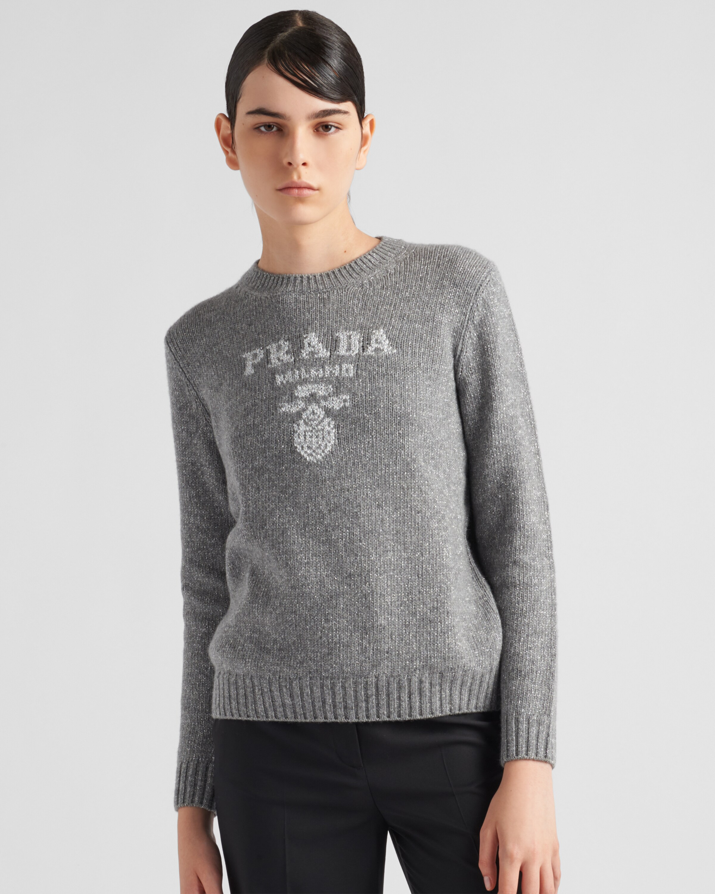 Wool, cashmere and lamé crew-neck sweater | Prada US