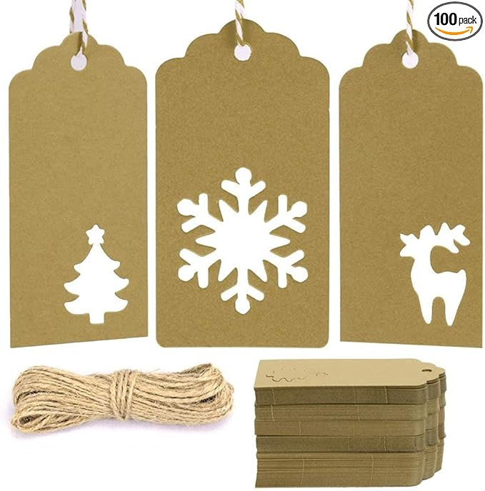 Gift Tags With Holes - Present Wrap Paper Small Xmas Labels With Twine - Vintage Christmas Tags B... | Amazon (US)