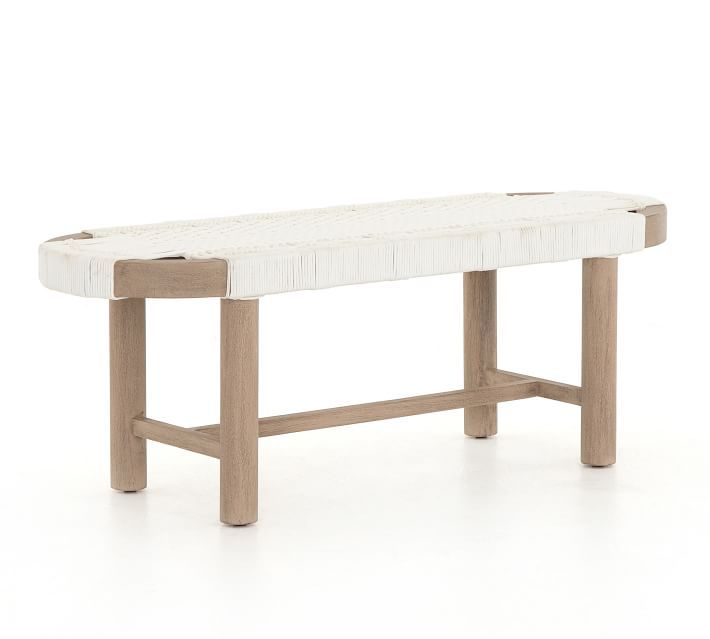 Keiko Teak Woven Bench, Brown & White | Pottery Barn (US)