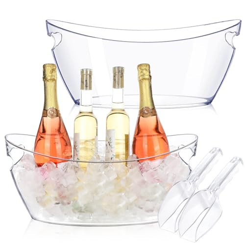 Ice Buckets for Parties, 2pcs Acrylic Champagne Beverage with 2 Ice Bucket Scoop, Drinks Buckets Tub for Cocktail Bar, 5.5L Bucket for Christmas Party(Clear) | Amazon (US)