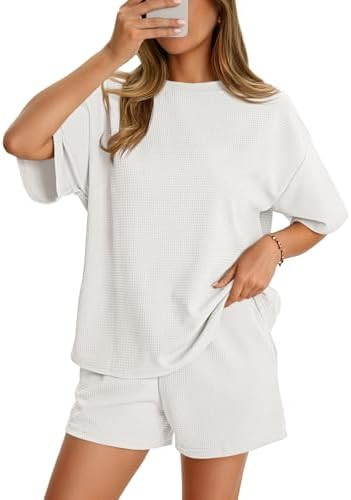 Aoysky Two Piece Sets for Women Summer Waffle Matching Shorts Sets | Amazon (US)