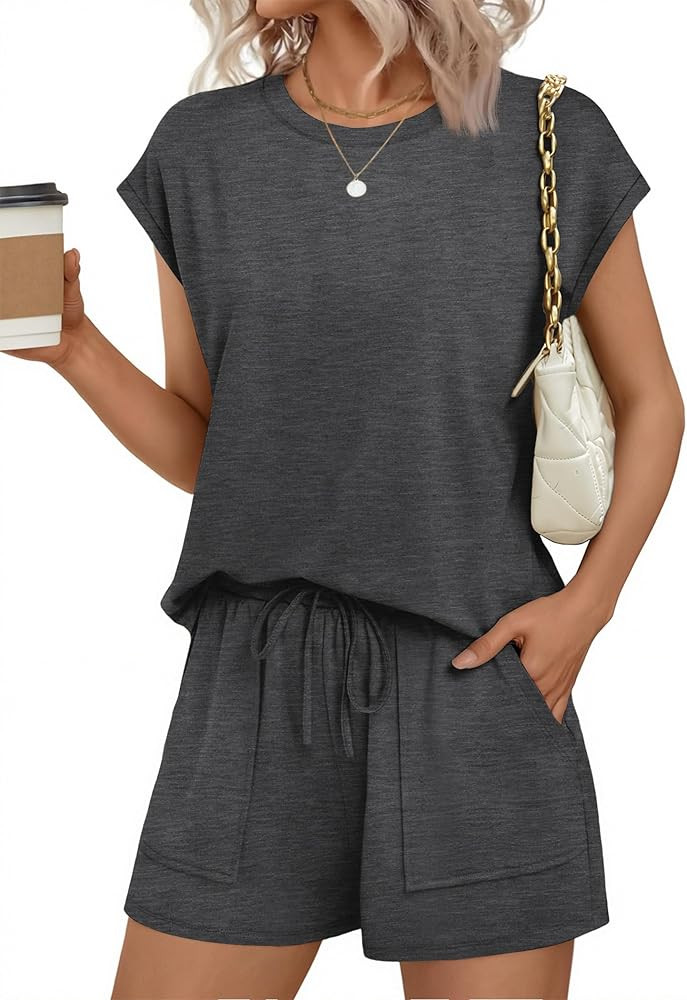 Ekouaer Two Piece Sets for Women Summer Crew Neck Lounge Short Sets Cap Sleeve Drawstring Vacatio... | Amazon (US)