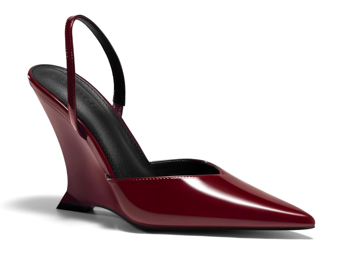 Coutgo Womens Slingback Wedge Heels Closed Pointed Toe D'Orsay Pumps Slip On Work Dress Shoes | Amazon (US)