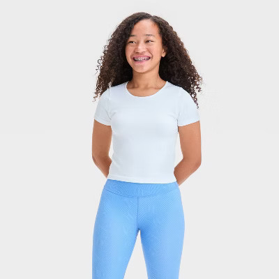 Girls' Seamless Crop T-Shirt - All In Motion™ White S: Fitted Top, Midweight Knit, Short Sleeve Pullover | Target