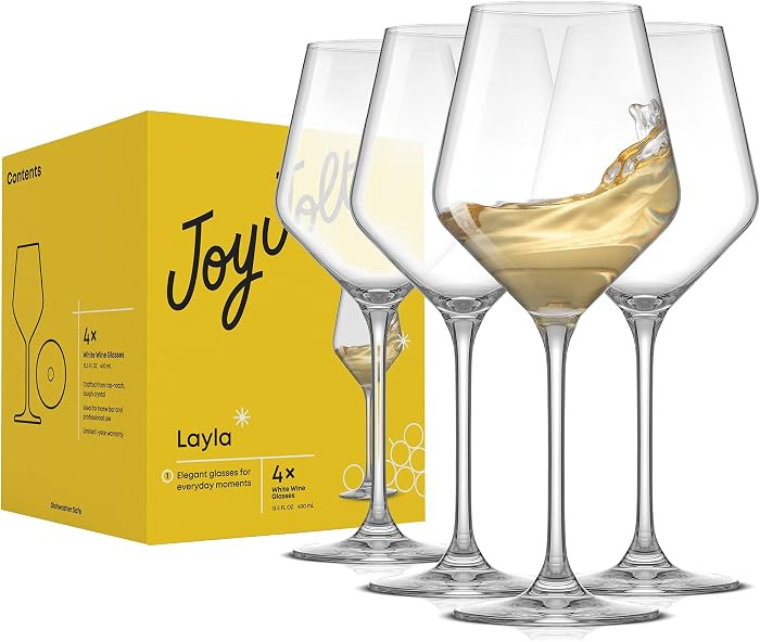 JoyJolt Layla White Wine Glasses, Set of 4 Italian Glasses, 13.5 oz Clear \u2013 Made in Europe | Amazon (US)