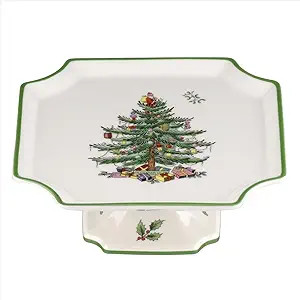 Spode Christmas Tree Footed Square Cake Plate - 6.5-Inch Holiday Cake Stand for Desserts, Cupcake... | Amazon (US)