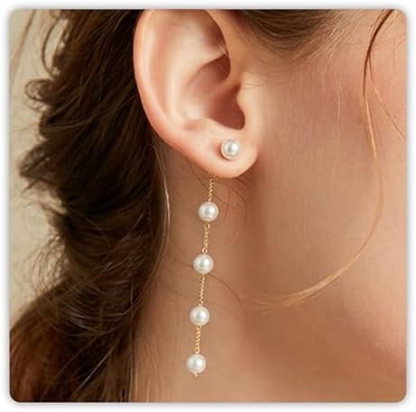 Pearl Earrings for Women, Gold Pearl Drop Earrings for Grils Boho Silver Dangle Earring as Weddin... | Amazon (US)