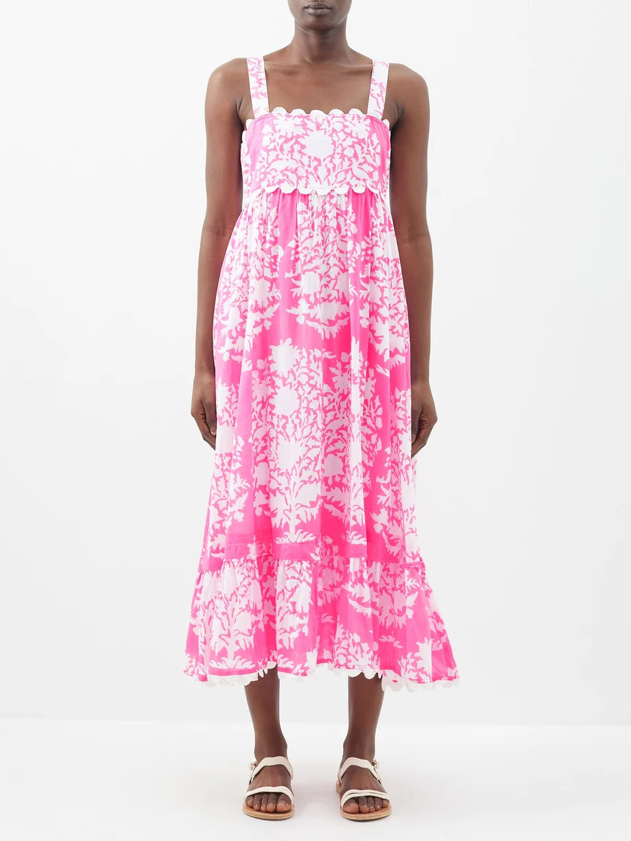 Juliet DunnSquare-neck Palladio-print cotton midi dress | Matches (UK)
