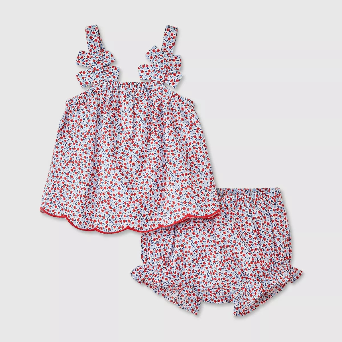 Baby Girls' Floral Bow Top & Bottom Set - Cat & Jack™ Blue/Red | Target