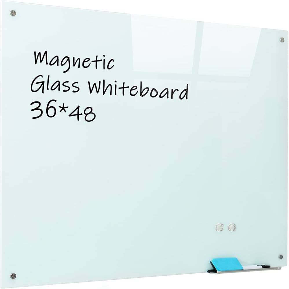 Magnetic Glass Whiteboard, 36"x48"(90x120cm) Frameless Dry Erase Board White Board Surface Wall M... | Amazon (US)
