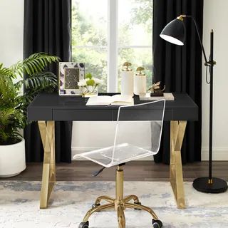Silver Orchid Serra High Gloss Modern Desk - White-Silver | Bed Bath & Beyond