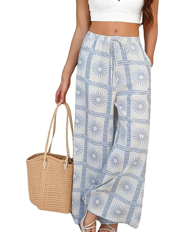 Women's Casual Pants Summer Soft Wide Leg Dress Oversized Pants with Pockets Ladies Trousers | Amazon (US)
