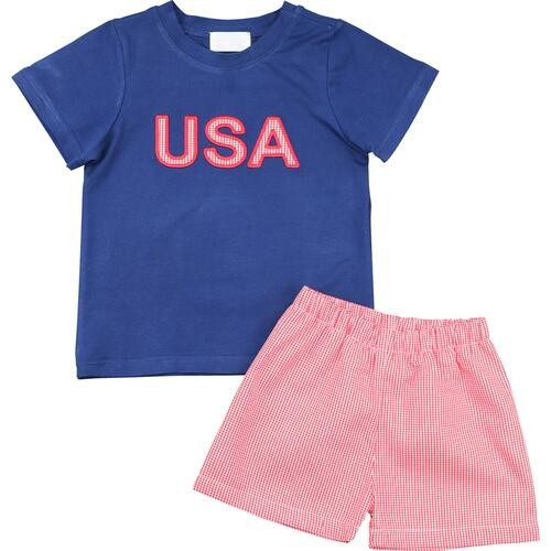Red And Navy Applique USA Short Set - Shipping Late June | Cecil and Lou
