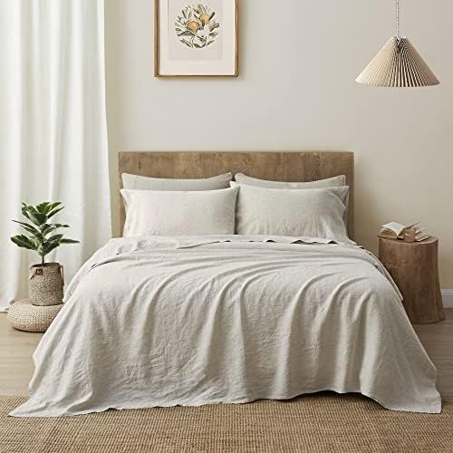 ATLINIA Bedding Linen Bed Sheets Set - 100% Pure Flax Linen Sheets King Size Stone Washed French ... | Amazon (US)