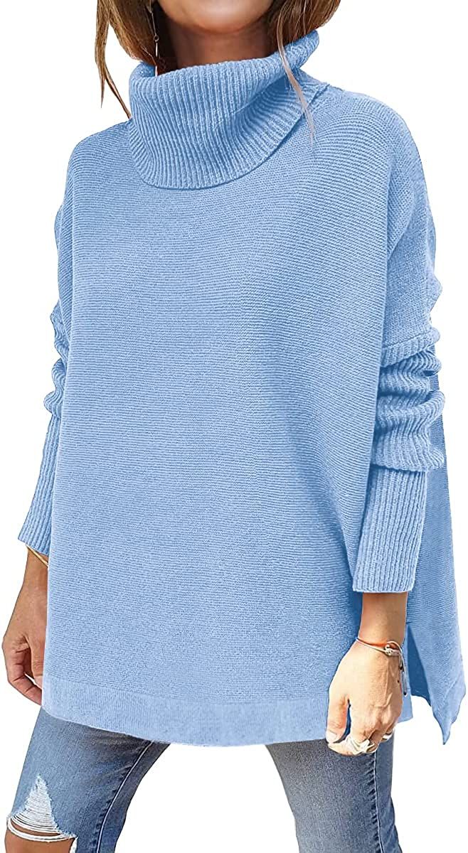 LILLUSORY Women's Turtleneck Oversized Sweaters 2022 Fall Long Batwing Sleeve Spilt Hem Tunic Pul... | Amazon (US)