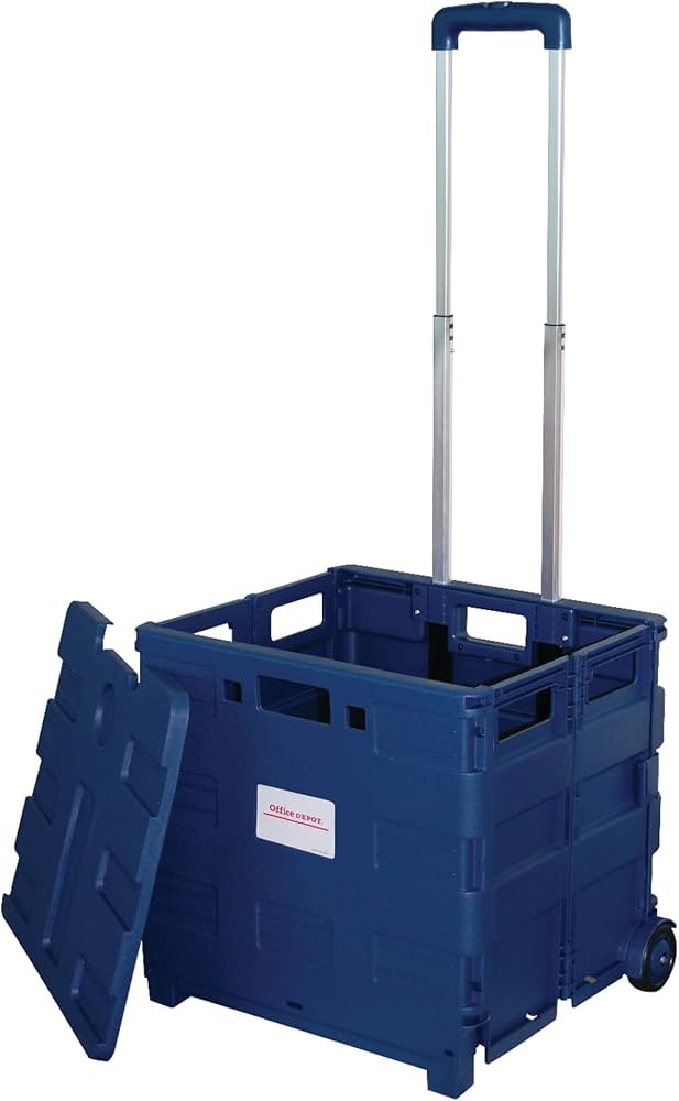 Office Depot Mobile Folding Cart With Lid, 16in.H x 18in.W x 15in.D, Blue, 50803 | Amazon (US)