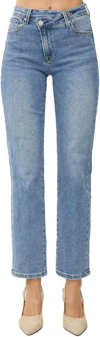 SALT TREE Risen Jeans - High Rise Crossover Straight Jeans - RDP5333 | Amazon (US)