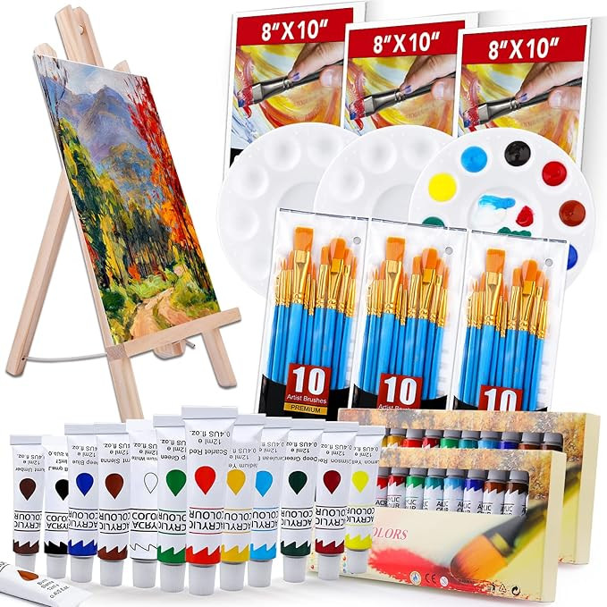 ESRICH Acrylic Paint Set,Painting Supplies with 2 PCS of 12 Colors Acrylic Paint,1 Easel 3 Canvas... | Amazon (US)