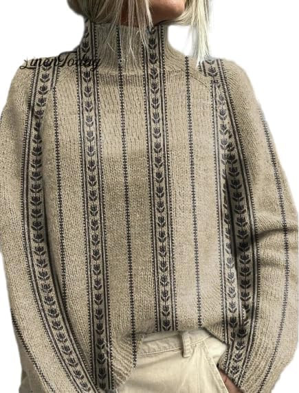 Women's White Turtleneck Sweater with Yellow Floral Print, Long Sleeve Casual Knit Top | Amazon (US)