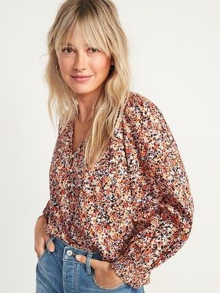 Long-Sleeve V-Neck Floral-Print Poet Blouse for Women | Old Navy (US)