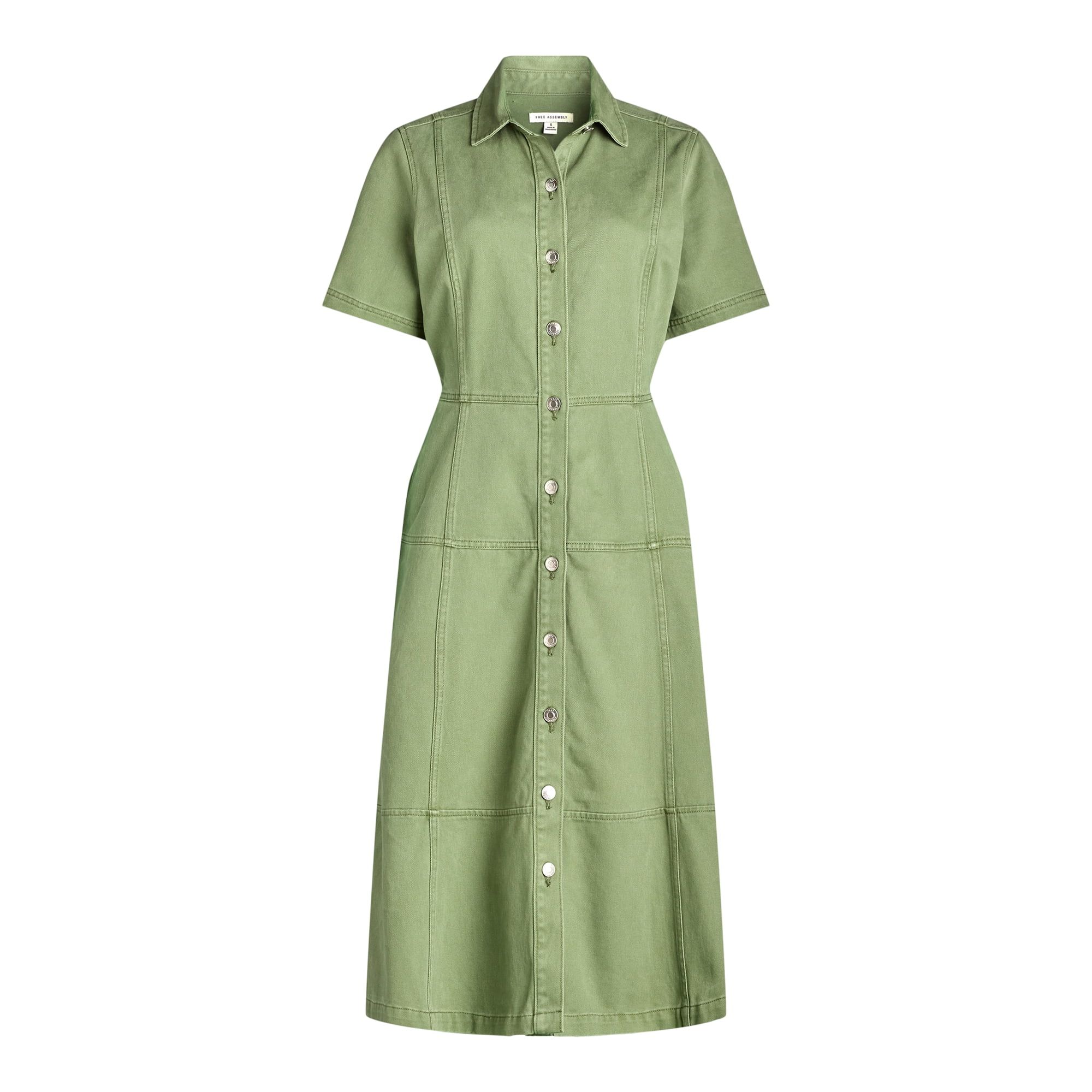 Free Assembly Women's Button Front Cotton Midi Dress with Short Sleeves, XS-XXL | Walmart (US)