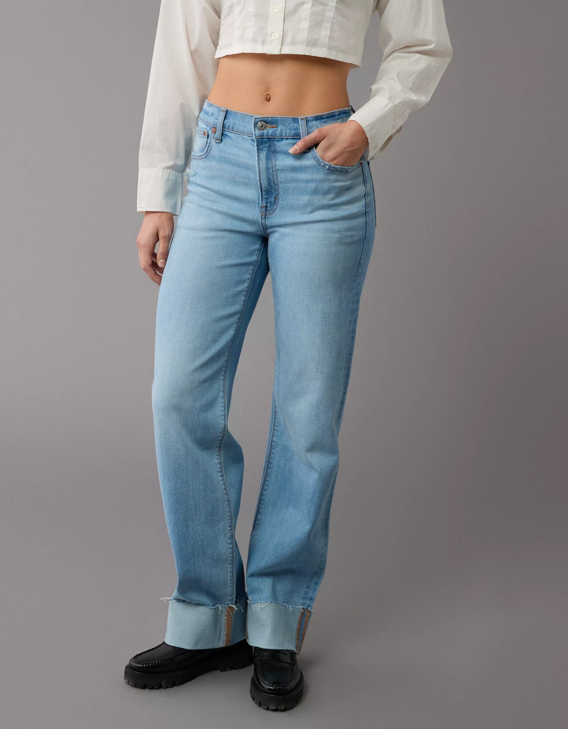 AE Stretch High-Waisted Stovepipe Cuffed Jean | American Eagle Outfitters (US & CA)