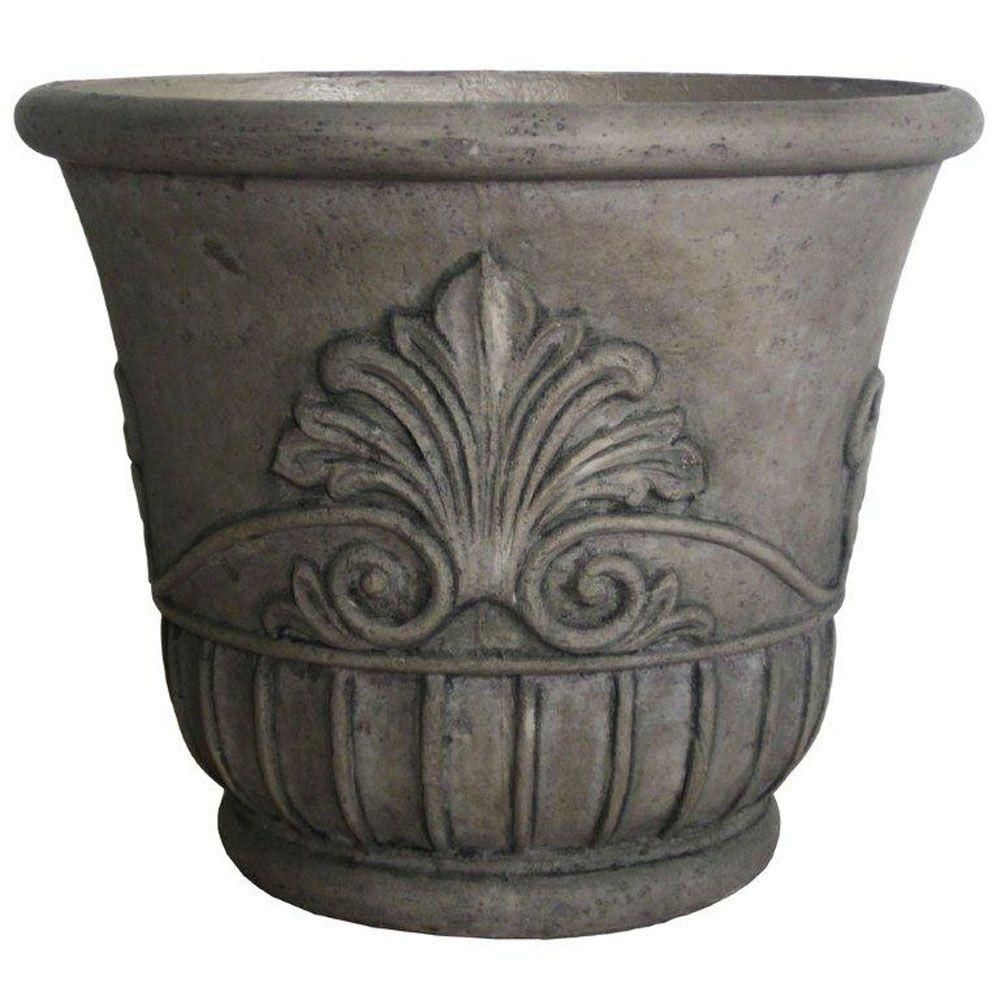 19 in. D Special Aged Granite Cast Stone Italian Leaf Pot | The Home Depot